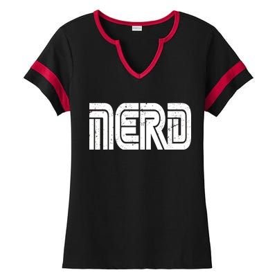 Retro Nerd Gamer Logo Ladies Halftime Notch Neck Tee