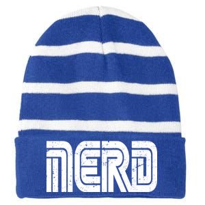 Retro Nerd Gamer Logo Striped Beanie with Solid Band