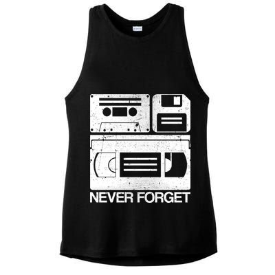 Retro Never Forget Cassette Floppy Disk VHS Tape Ladies PosiCharge Tri-Blend Wicking Tank