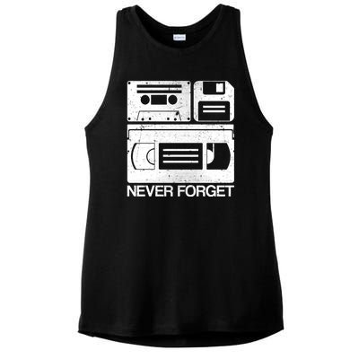 Retro Never Forget Cassette Floppy Disk VHS Tape Ladies PosiCharge Tri-Blend Wicking Tank