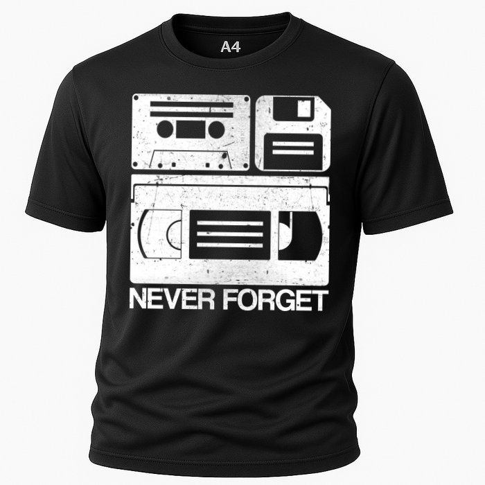 Retro Never Forget Cassette Floppy Disk VHS Tape Cooling Performance Crew T-Shirt