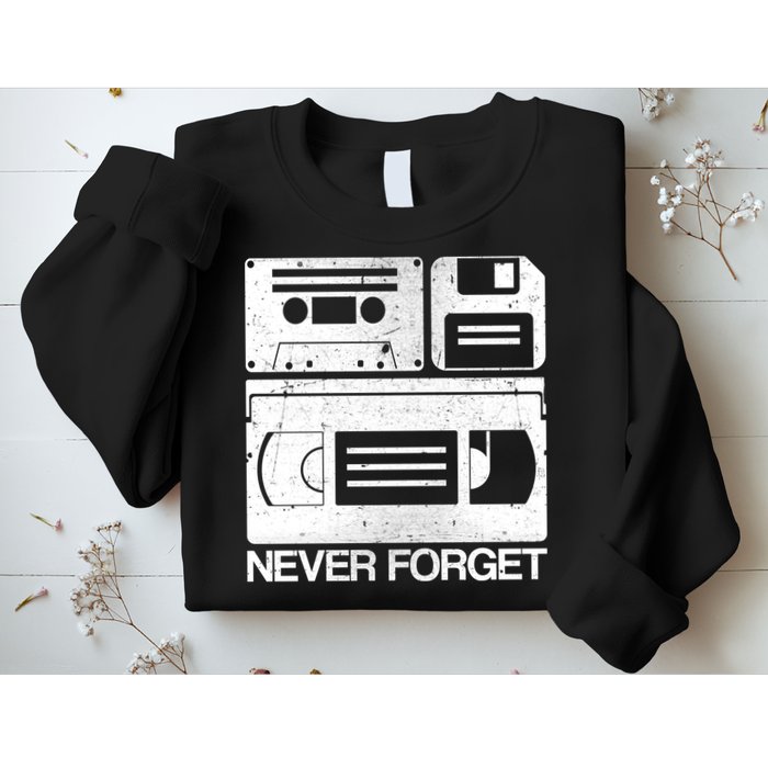 Retro Never Forget Cassette Floppy Disk VHS Tape Sweatshirt