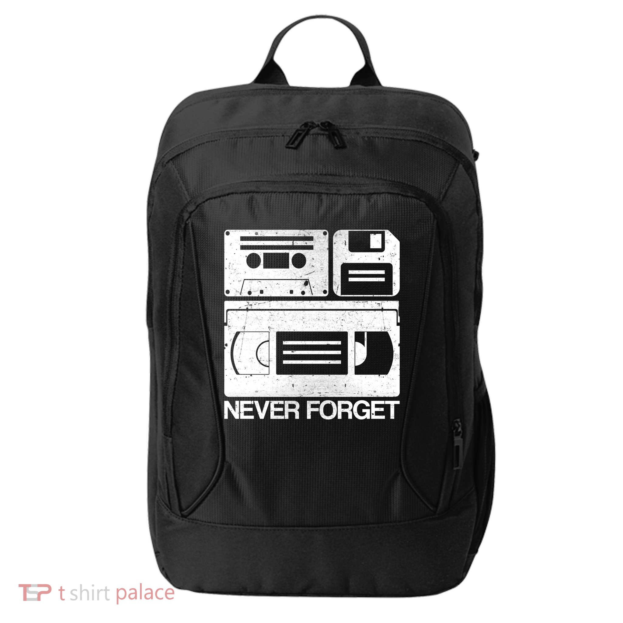 Retro Never Forget Cassette Floppy Disk VHS Tape City Backpack