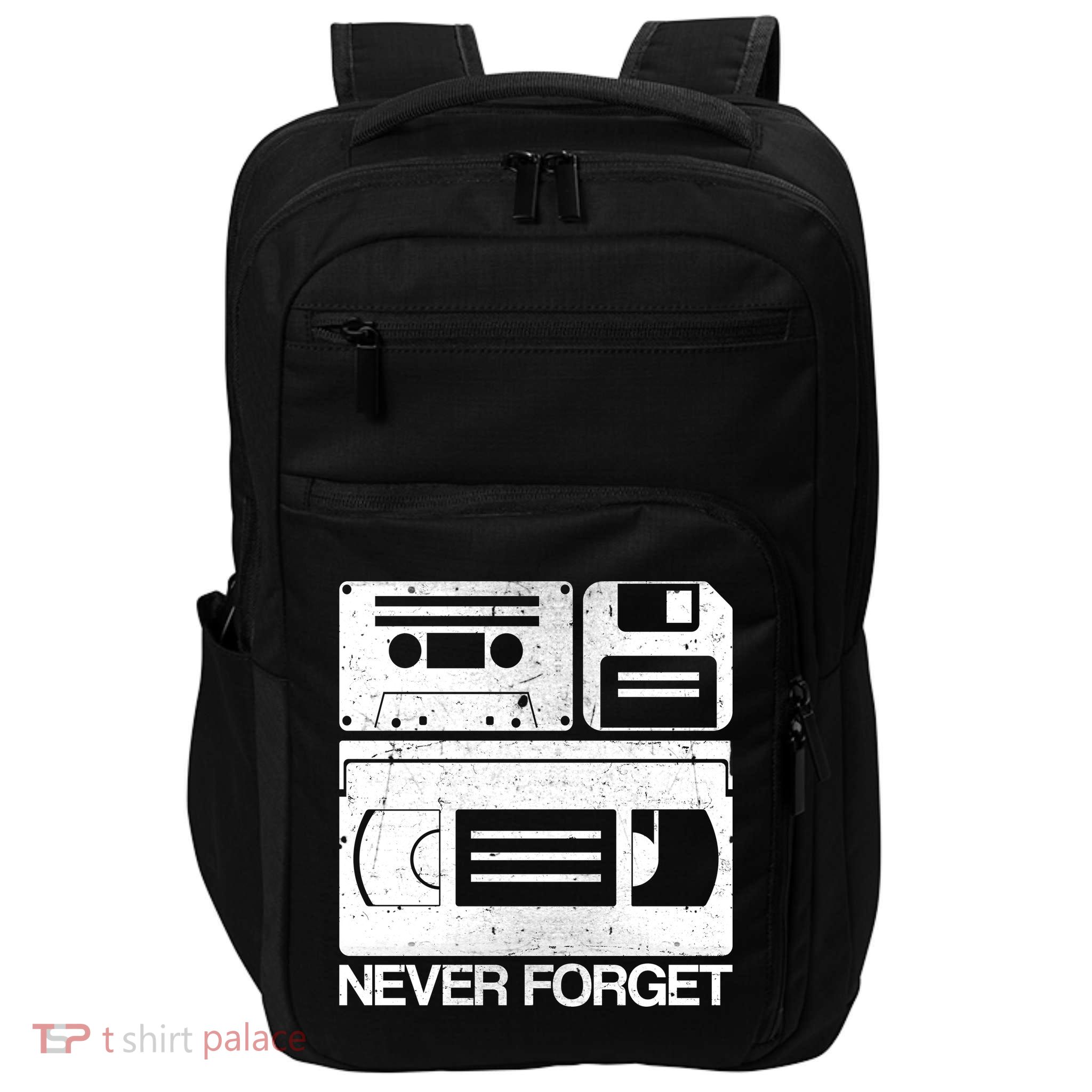 Retro Never Forget Cassette Floppy Disk VHS Tape Impact Tech Backpack