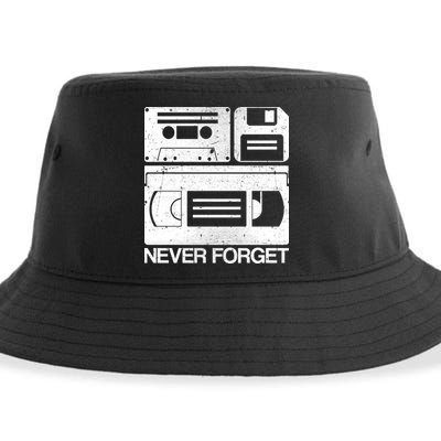 Retro Never Forget Cassette Floppy Disk VHS Tape Sustainable Bucket Hat