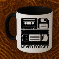 Retro Never Forget Cassette Floppy Disk VHS Tape Mug