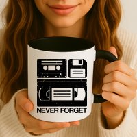 Retro Never Forget Cassette Floppy Disk VHS Tape Mug