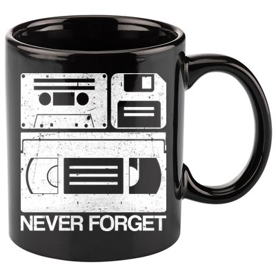Retro Never Forget Cassette Floppy Disk VHS Tape 11oz C Handle Ceramic Mug
