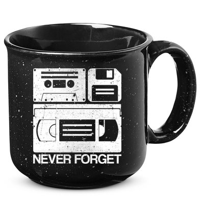Retro Never Forget Cassette Floppy Disk VHS Tape 15oz Campfire Ceramic Mug