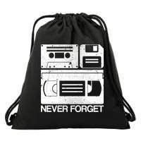 Retro Never Forget Cassette Floppy Disk VHS Tape Drawstring Bag