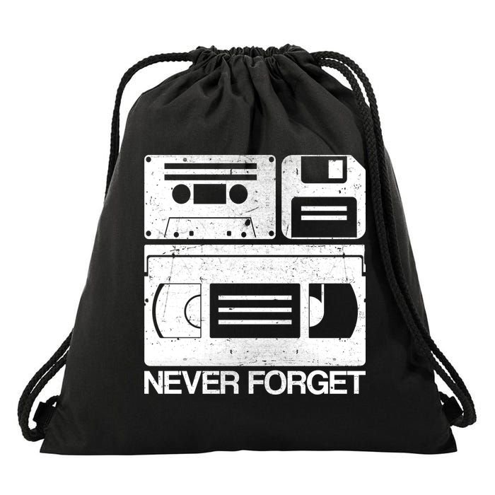 Retro Never Forget Cassette Floppy Disk VHS Tape Drawstring Bag