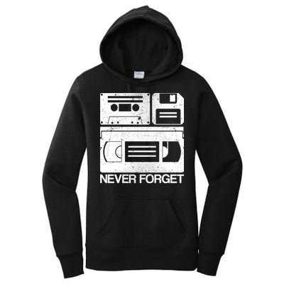 Retro Never Forget Cassette Floppy Disk VHS Tape Women's Pullover Hoodie
