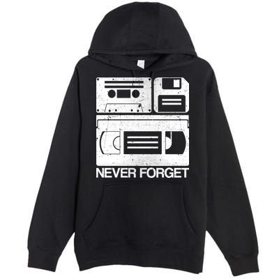 Retro Never Forget Cassette Floppy Disk VHS Tape Premium Pullover Hoodie