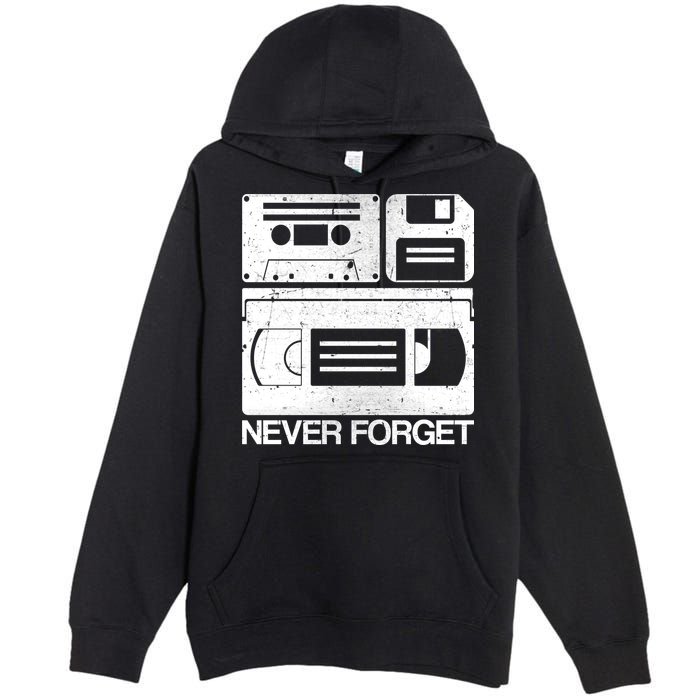 Retro Never Forget Cassette Floppy Disk VHS Tape Premium Pullover Hoodie