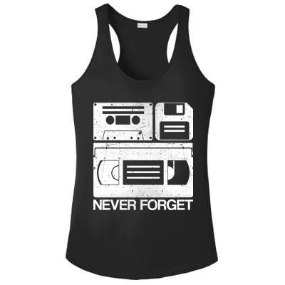 Retro Never Forget Cassette Floppy Disk VHS Tape Ladies PosiCharge Competitor Racerback Tank