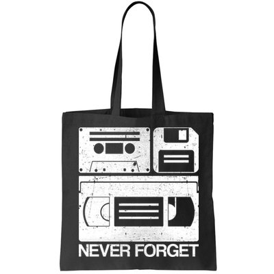 Retro Never Forget Cassette Floppy Disk VHS Tape Bag