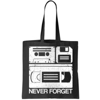Retro Never Forget Cassette Floppy Disk VHS Tape Bag