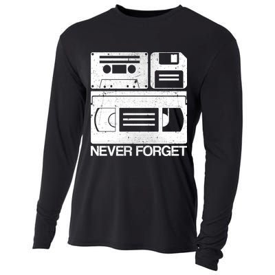 Retro Never Forget Cassette Floppy Disk VHS Tape Cooling Performance Long Sleeve Crew
