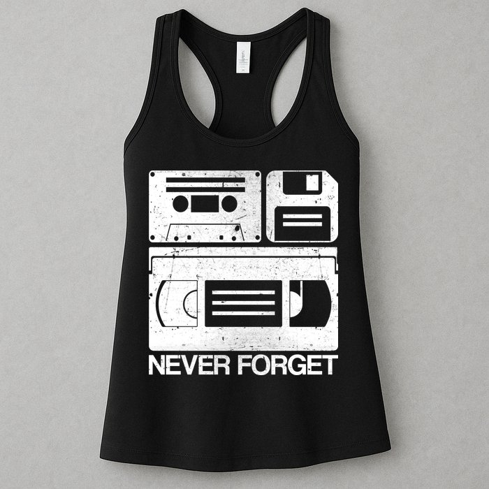 Retro Never Forget Cassette Floppy Disk VHS Tape Womens Tank Top