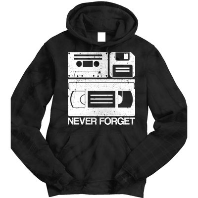 Retro Never Forget Cassette Floppy Disk VHS Tape Tie Dye Hoodie