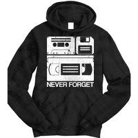 Retro Never Forget Cassette Floppy Disk VHS Tape Tie Dye Hoodie