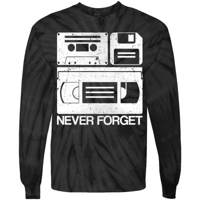Retro Never Forget Cassette Floppy Disk VHS Tape Tie-Dye Long Sleeve Shirt