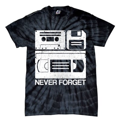Retro Never Forget Cassette Floppy Disk VHS Tape Tie-Dye T-Shirt