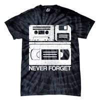 Retro Never Forget Cassette Floppy Disk VHS Tape Tie-Dye T-Shirt