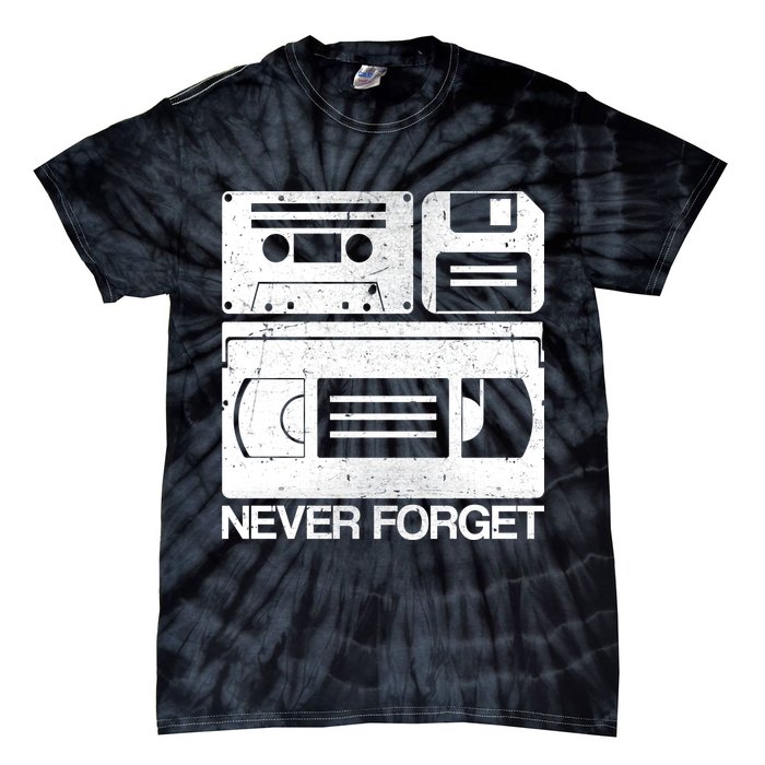Retro Never Forget Cassette Floppy Disk VHS Tape Tie-Dye T-Shirt
