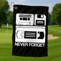 Retro Never Forget Cassette Floppy Disk VHS Tape Golf Towel