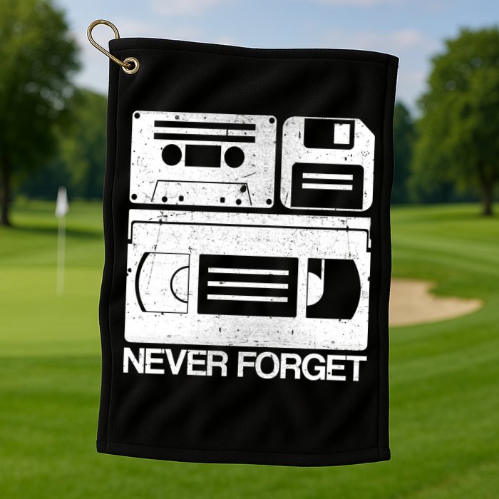 Retro Never Forget Cassette Floppy Disk VHS Tape Golf Towel
