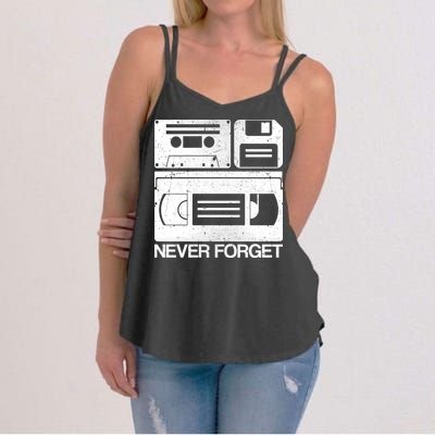 Retro Never Forget Cassette Floppy Disk VHS Tape Women's Strappy Tank