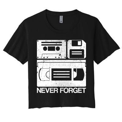Retro Never Forget Cassette Floppy Disk VHS Tape Crop Top