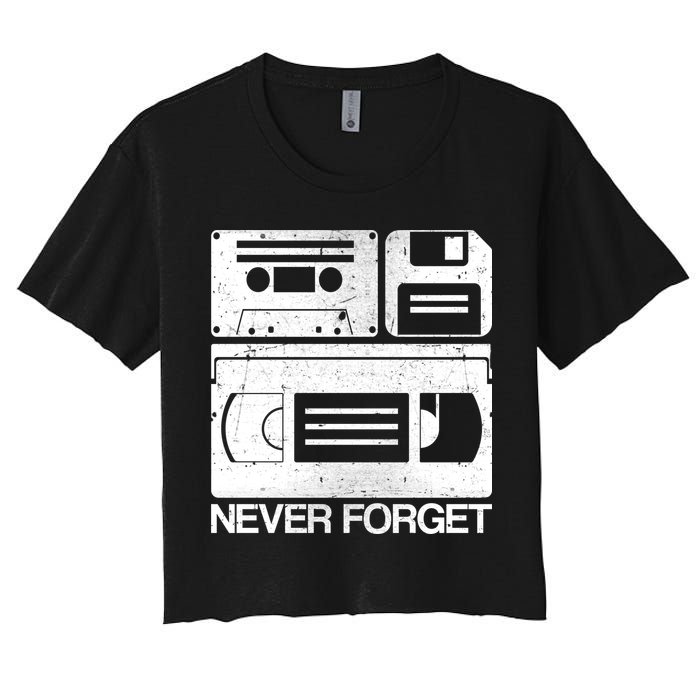 Retro Never Forget Cassette Floppy Disk VHS Tape Crop Top