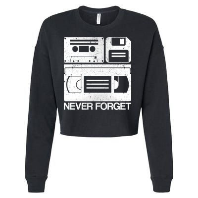 Retro Never Forget Cassette Floppy Disk VHS Tape Cropped Pullover Crew