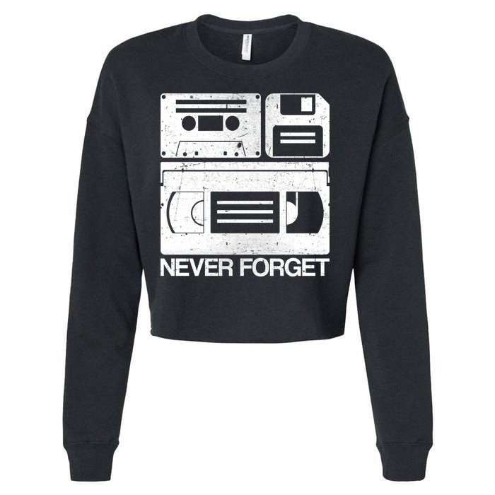 Retro Never Forget Cassette Floppy Disk VHS Tape Cropped Pullover Crew