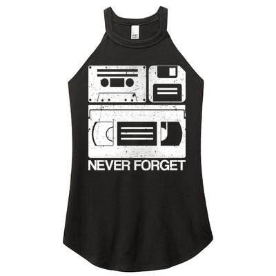 Retro Never Forget Cassette Floppy Disk VHS Tape Women's Perfect Tri Rocker Tank
