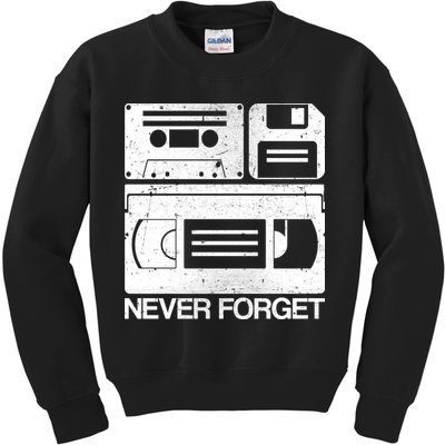 Retro Never Forget Cassette Floppy Disk VHS Tape Kids Sweatshirt