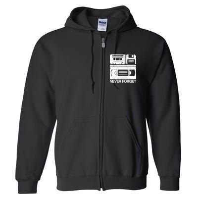 Retro Never Forget Cassette Floppy Disk VHS Tape Full Zip Hoodie