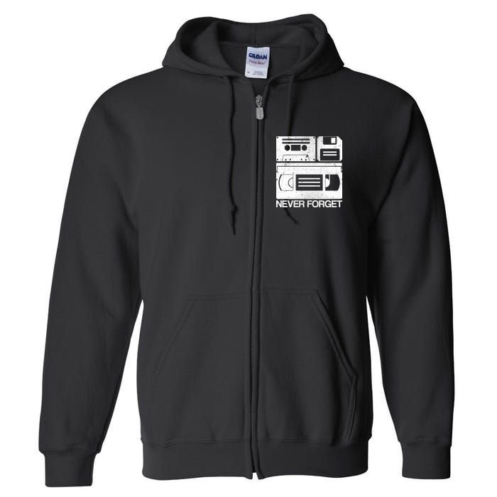 Retro Never Forget Cassette Floppy Disk VHS Tape Full Zip Hoodie