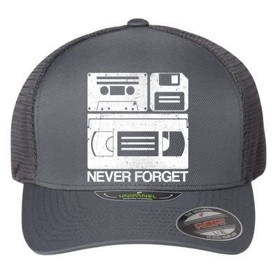 Retro Never Forget Cassette Floppy Disk VHS Tape Flexfit Unipanel Trucker Cap