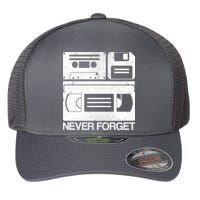 Retro Never Forget Cassette Floppy Disk VHS Tape Flexfit Unipanel Trucker Cap