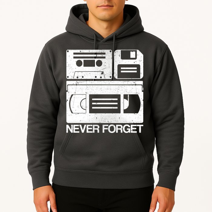 Retro Never Forget Cassette Floppy Disk VHS Tape Hoodie