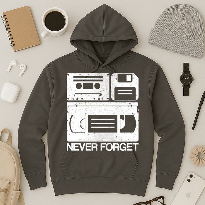 Retro Never Forget Cassette Floppy Disk VHS Tape Hoodie