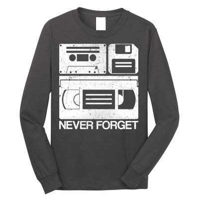 Retro Never Forget Cassette Floppy Disk VHS Tape Long Sleeve Shirt