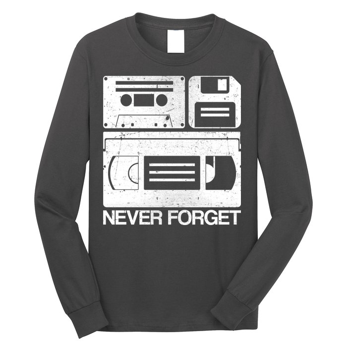 Retro Never Forget Cassette Floppy Disk VHS Tape Long Sleeve Shirt
