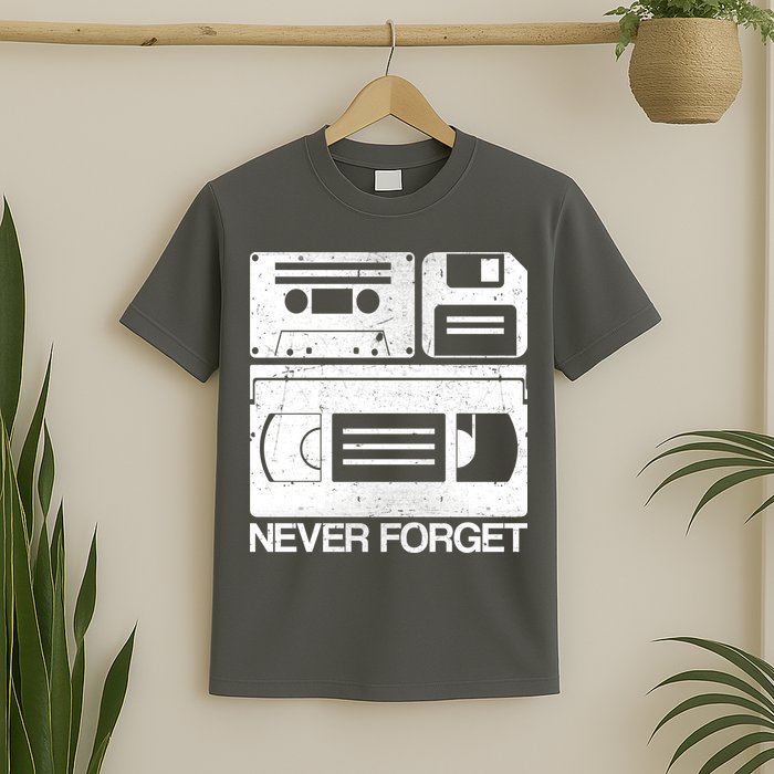 Retro Never Forget Cassette Floppy Disk VHS Tape T-Shirt