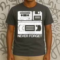 Retro Never Forget Cassette Floppy Disk VHS Tape T-Shirt