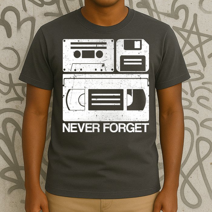 Retro Never Forget Cassette Floppy Disk VHS Tape T-Shirt