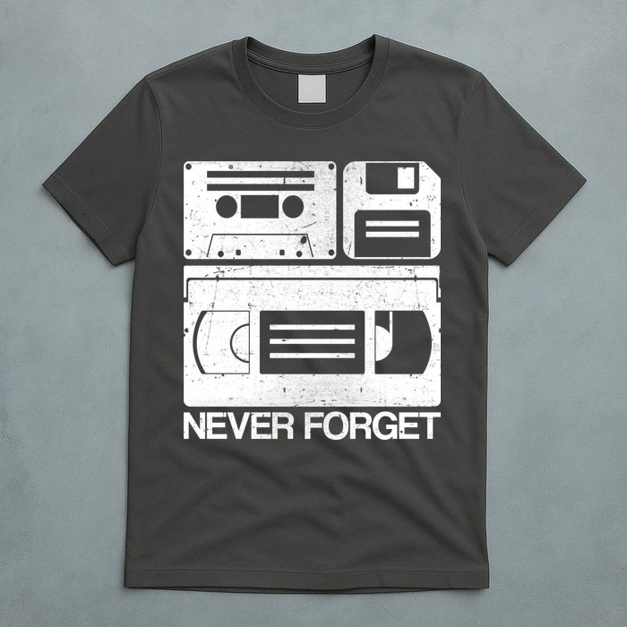 Retro Never Forget Cassette Floppy Disk VHS Tape T-Shirt